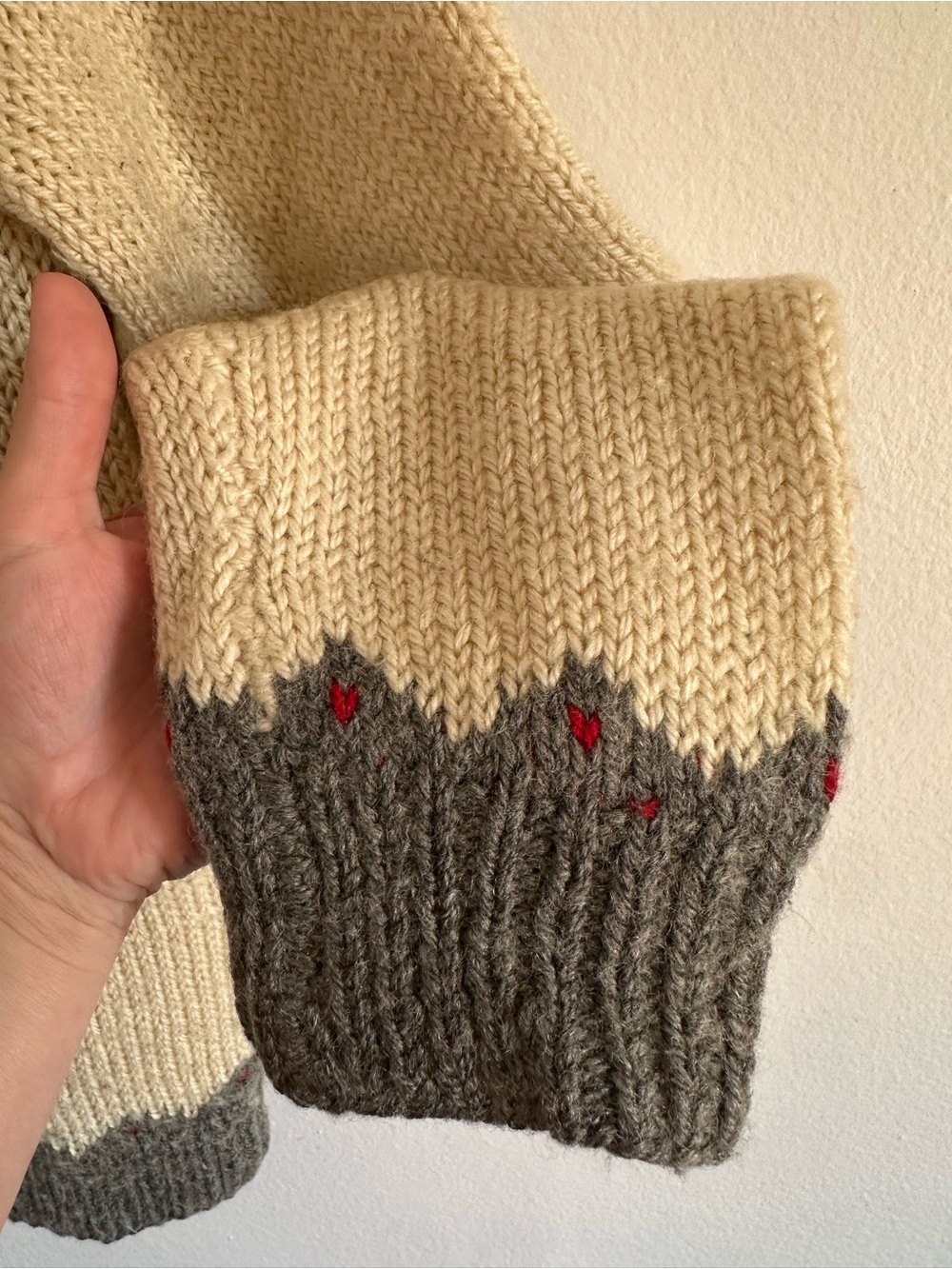 Handmade Wool Fair Isle Nordic Sweater – Cream, Grey & Red - Picture 3 of 13